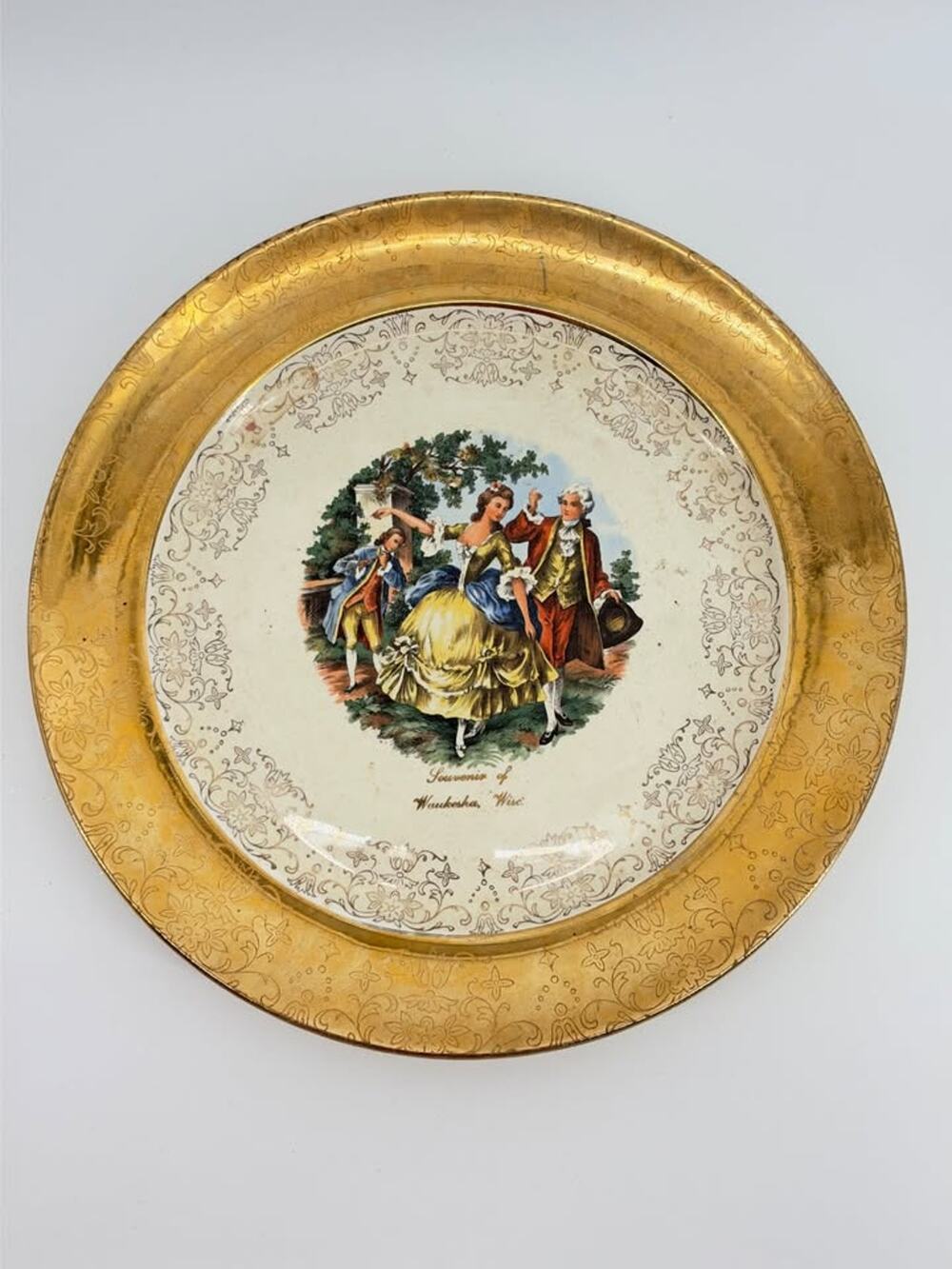 Vintage Crest-o-Gold 17th Century Dancers Plate 22k Gold Trim 9in